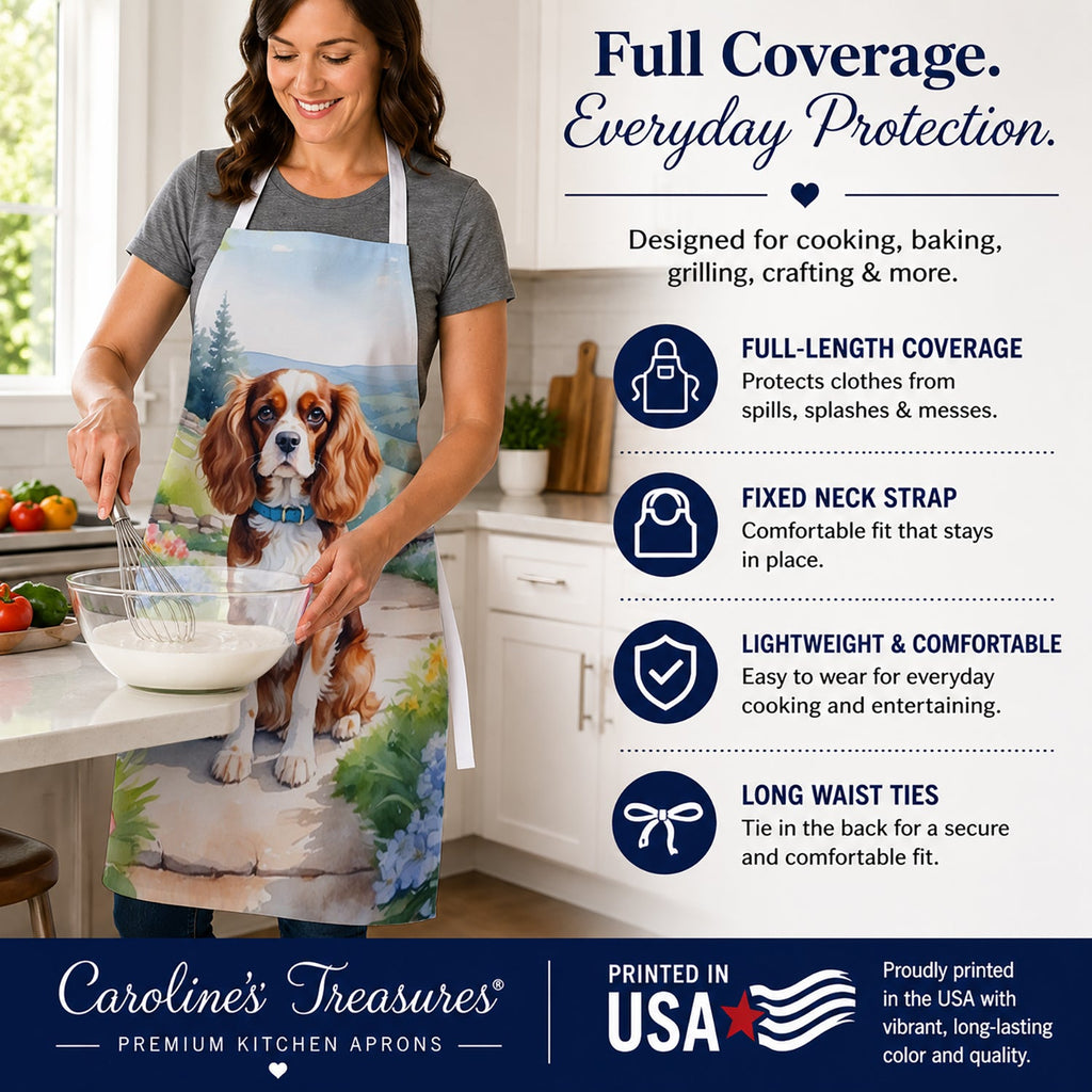 Cavalier Spaniel Spring Path Apron Cooking Kitchen Server Baking Crafts Gardening for Adult Women Men, Unisex, Large, Multicolor