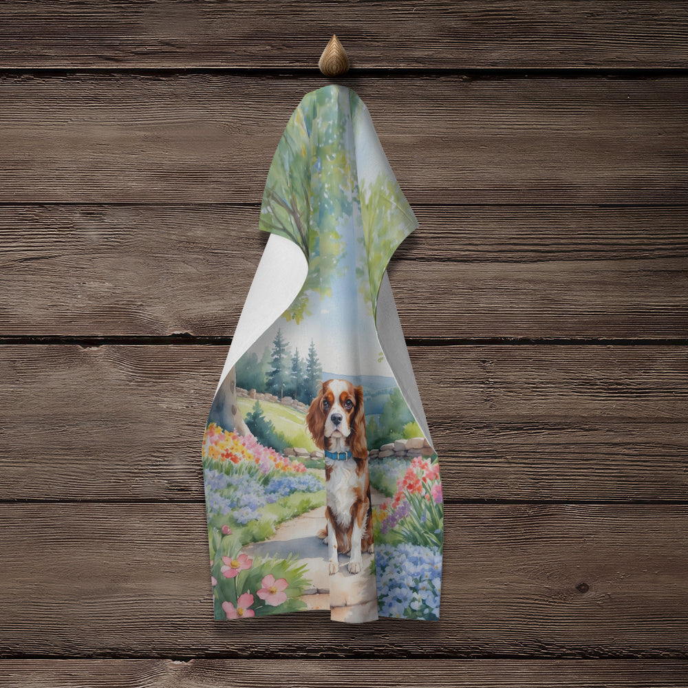 Cavalier Spaniel Spring Path Kitchen Towel Velour Plush Front and Cotton Loop Back Machine Washable
