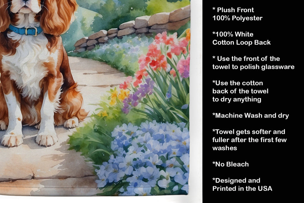 Cavalier Spaniel Spring Path Kitchen Towel Velour Plush Front and Cotton Loop Back Machine Washable