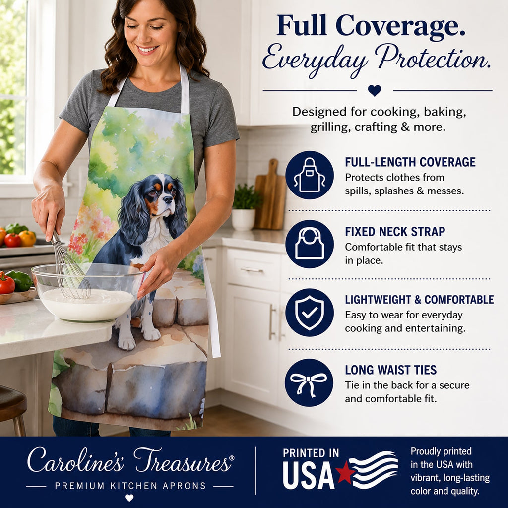 Cavalier Spaniel Spring Path Apron Cooking Kitchen Server Baking Crafts Gardening for Adult Women Men, Unisex, Large, Multicolor