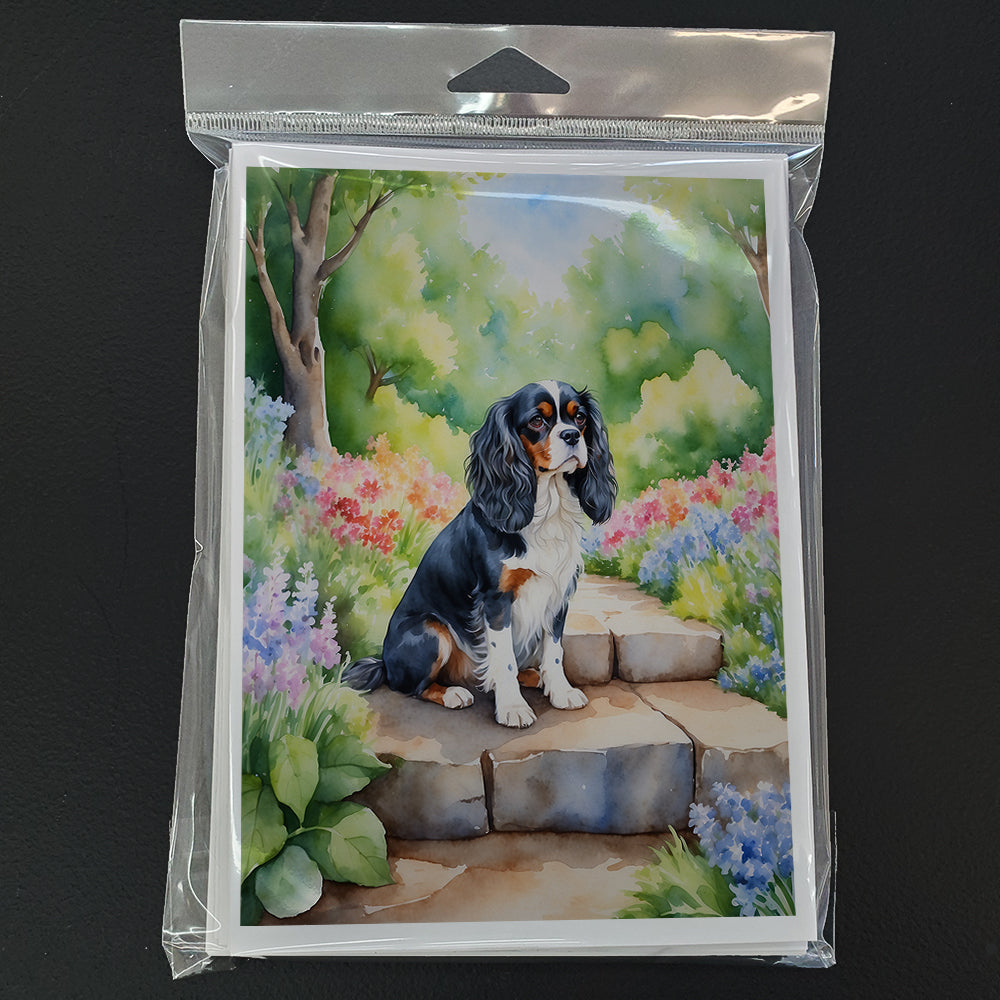 Cavalier Spaniel Spring Path Greeting Cards Pack of 8 Blank Cards with Envelopes Whimsical A7 Size 5x7