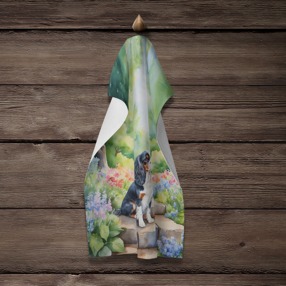 Cavalier Spaniel Spring Path Kitchen Towel Velour Plush Front and Cotton Loop Back Machine Washable