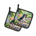 Cavalier Spaniel Spring Path Pot Holder Set of 2 Heat Resistant Quilted Hot Pads 7.5 x 7.5 Inch, Insulated Kitchen Trivets for Cooking & Baking
