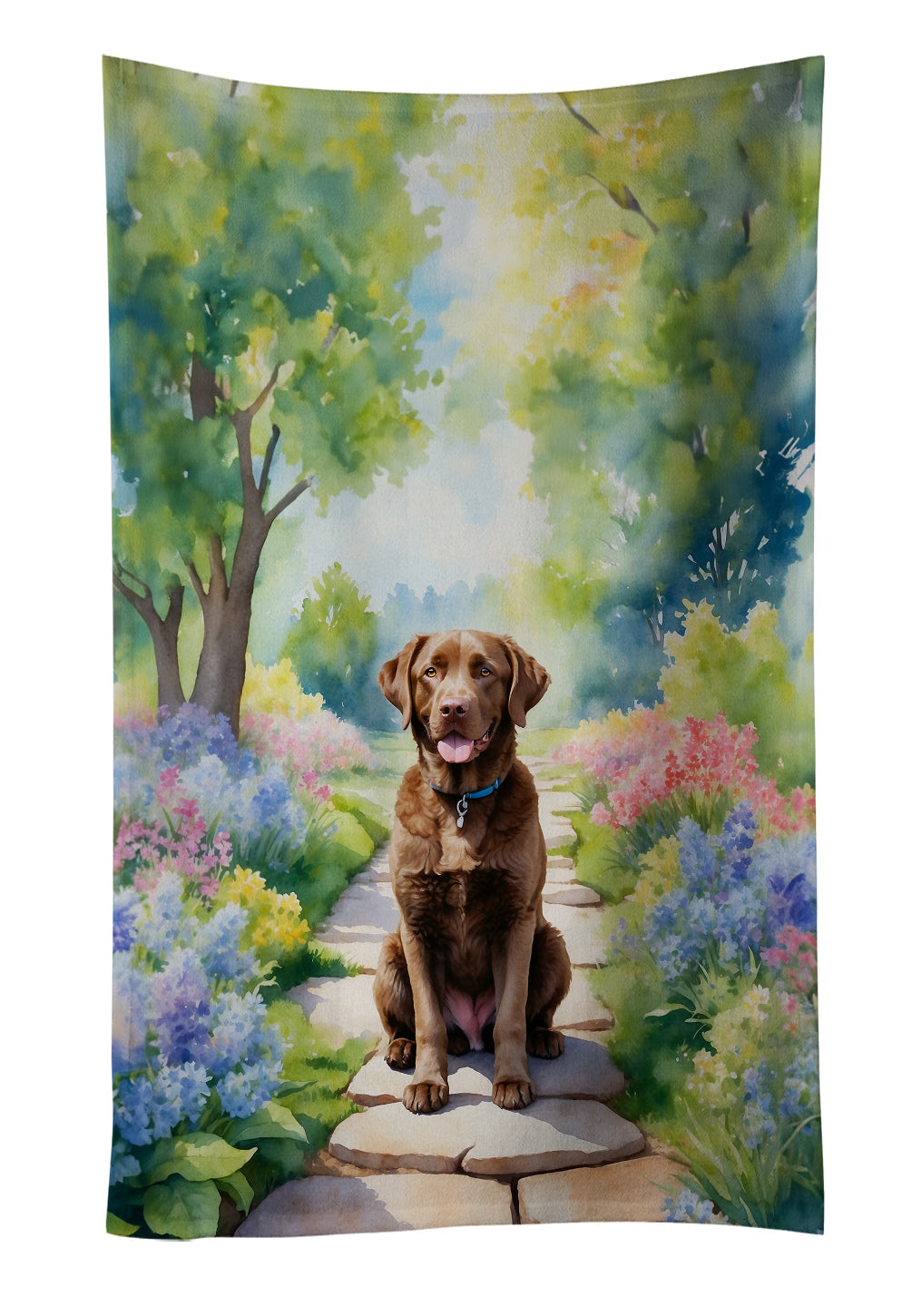 Chesapeake Bay Retriever Spring Path Kitchen Towel Velour Plush Front and Cotton Loop Back Machine Washable