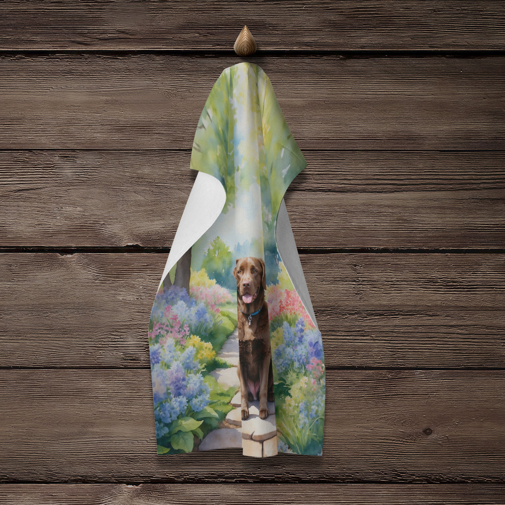 Chesapeake Bay Retriever Spring Path Kitchen Towel Velour Plush Front and Cotton Loop Back Machine Washable