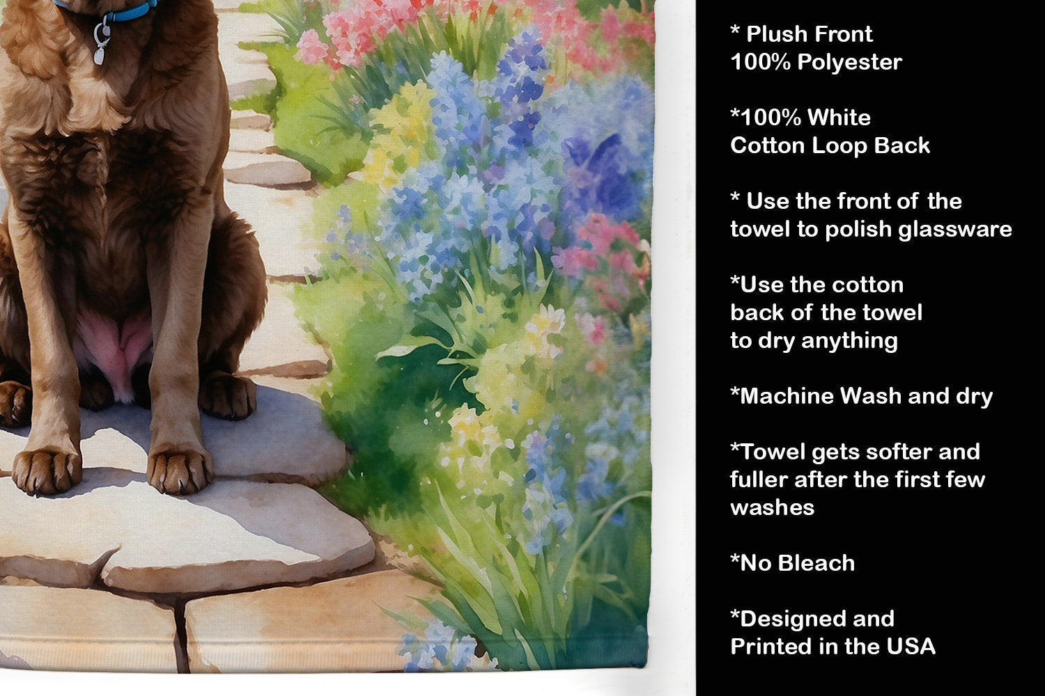 Chesapeake Bay Retriever Spring Path Kitchen Towel Velour Plush Front and Cotton Loop Back Machine Washable