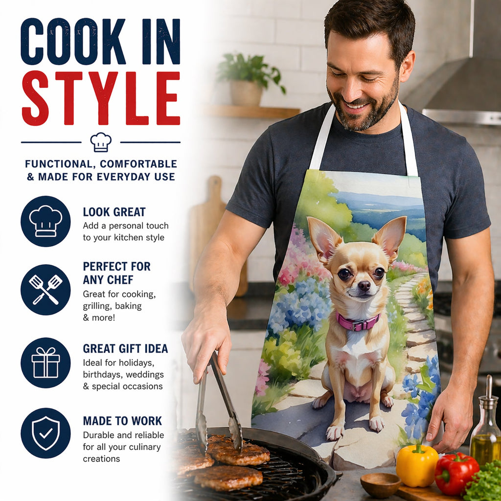 Chihuahua Spring Path Apron Cooking Kitchen Server Baking Crafts Gardening for Adult Women Men, Unisex, Large, Multicolor