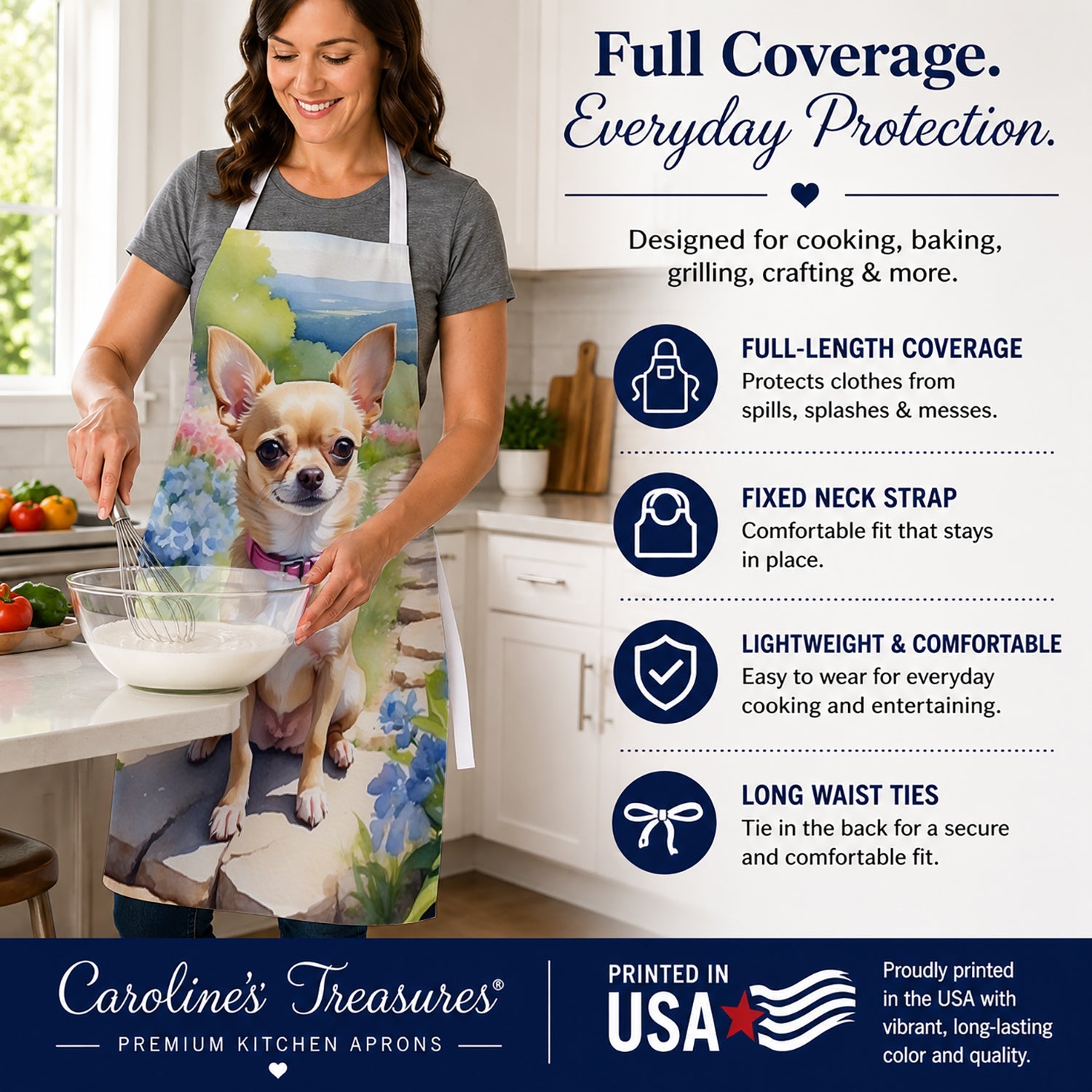Chihuahua Spring Path Apron Cooking Kitchen Server Baking Crafts Gardening for Adult Women Men, Unisex, Large, Multicolor