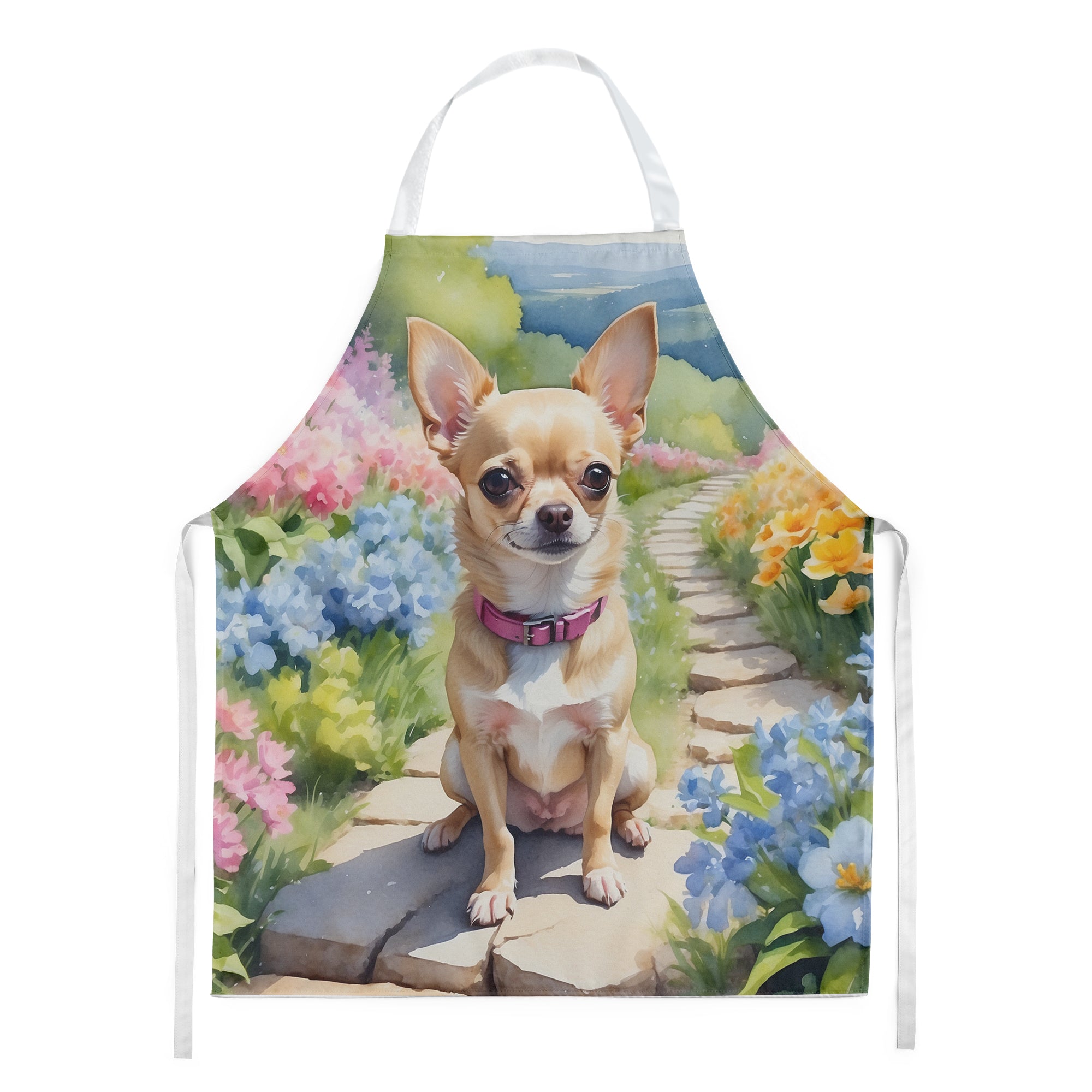 Chihuahua Spring Path Apron Cooking Kitchen Server Baking Crafts Gardening for Adult Women Men, Unisex, Large, Multicolor