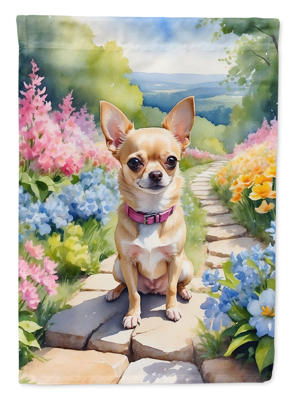 Chihuahua Spring Path House Flag 28x40 Porch Sleeve Pole Decorative Outside Yard Banner Artwork Wall Hanging, Polyester