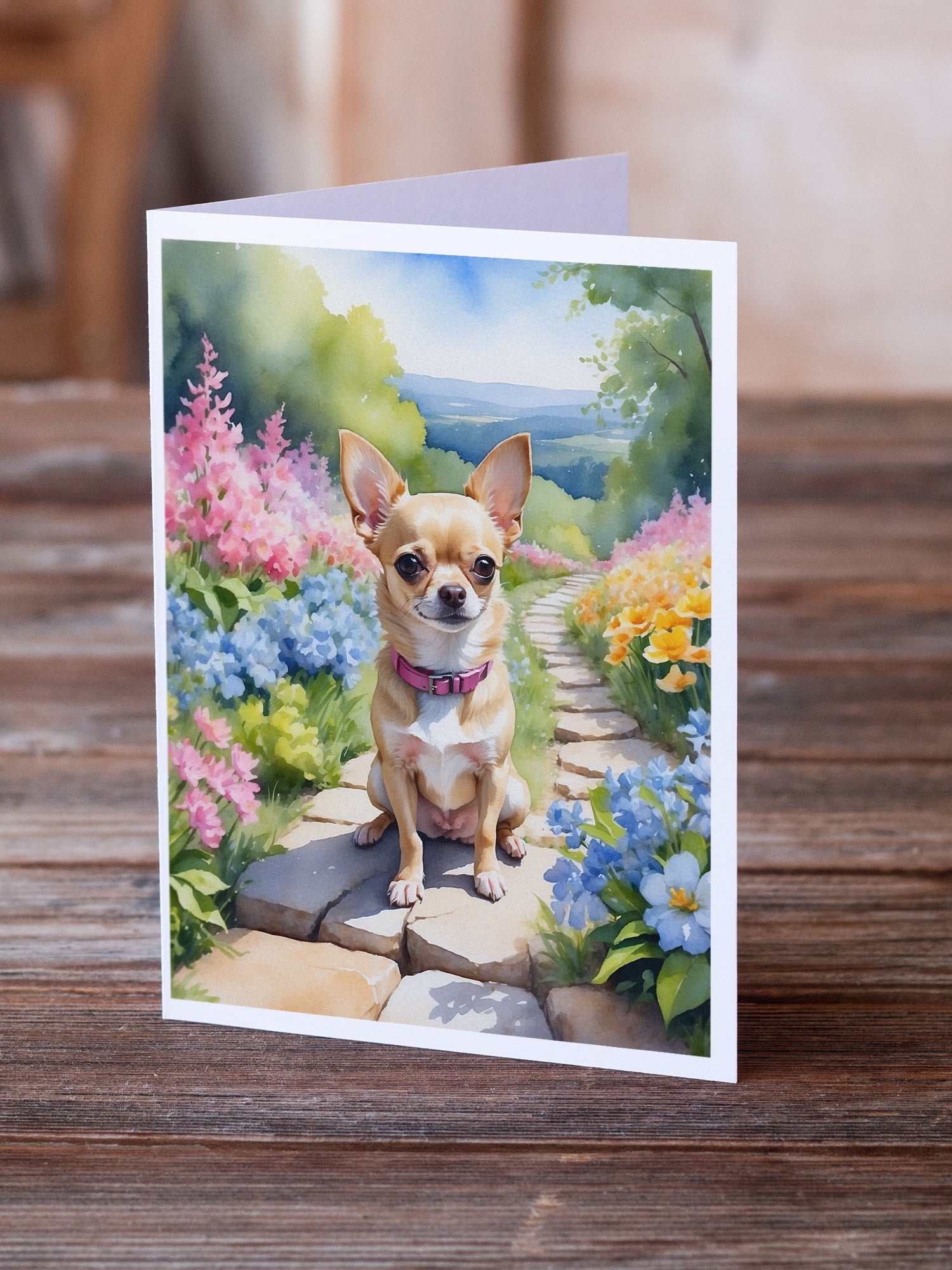 Chihuahua Spring Path Greeting Cards Pack of 8 Blank Cards with Envelopes Whimsical A7 Size 5x7