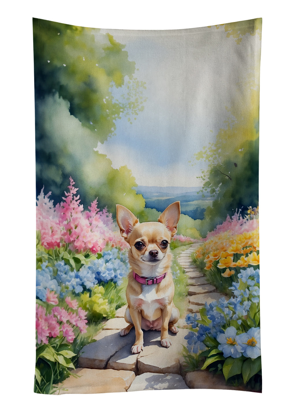Chihuahua Spring Path Kitchen Towel Velour Plush Front and Cotton Loop Back Machine Washable
