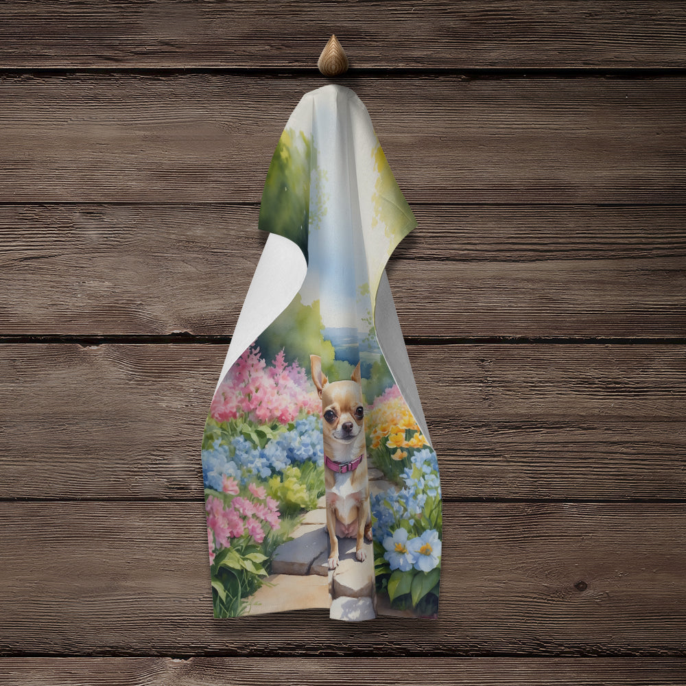 Chihuahua Spring Path Kitchen Towel Velour Plush Front and Cotton Loop Back Machine Washable