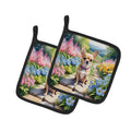 Chihuahua Spring Path Pot Holder Set of 2 Heat Resistant Quilted Hot Pads 7.5 x 7.5 Inch, Insulated Kitchen Trivets for Cooking & Baking