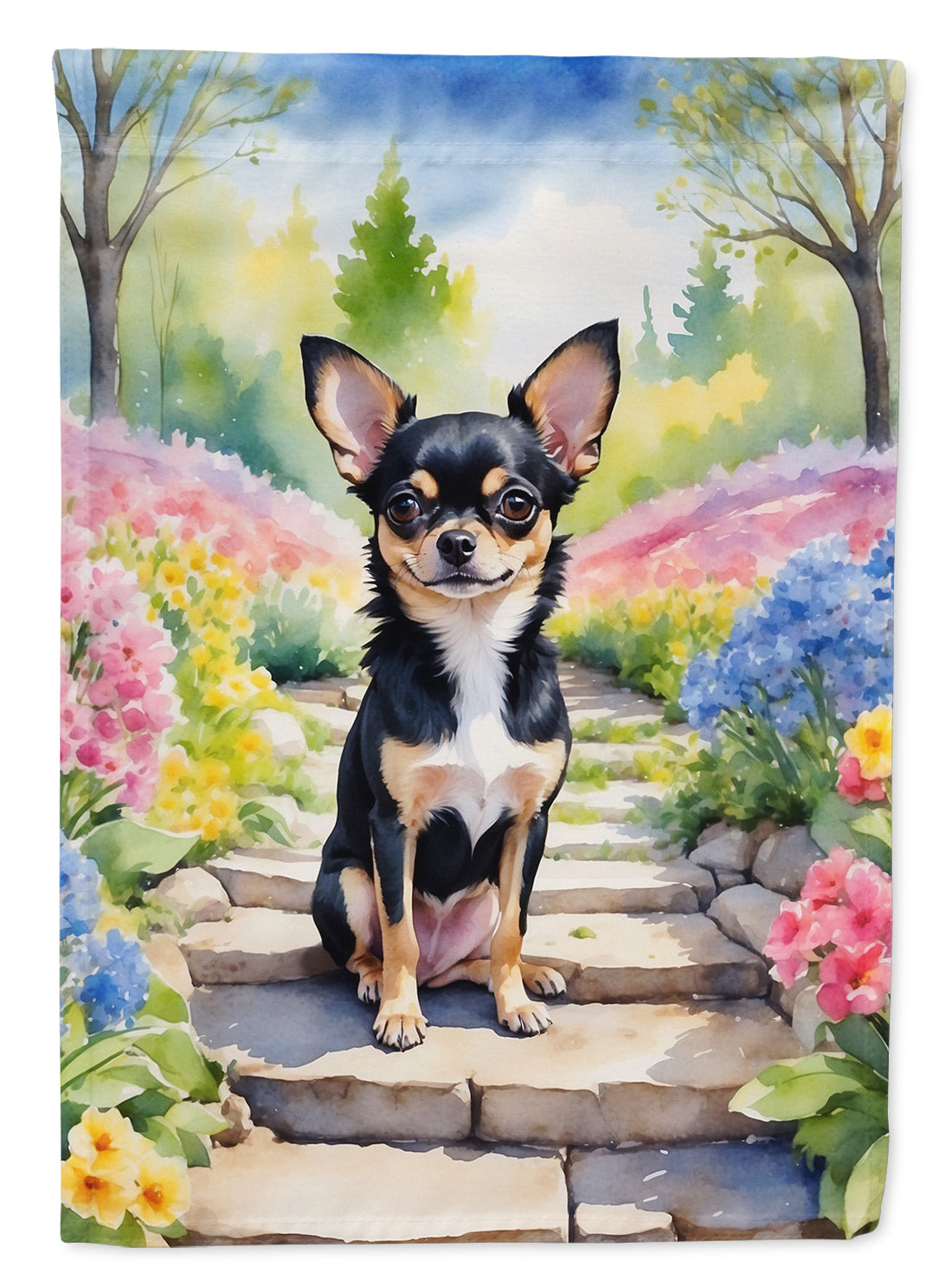 Chihuahua Spring Path House Flag 28x40 Porch Sleeve Pole Decorative Outside Yard Banner Artwork Wall Hanging, Polyester