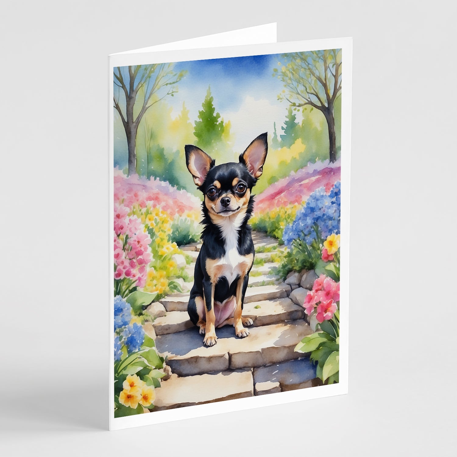 Chihuahua Spring Path Greeting Cards Pack of 8 Blank Cards with Envelopes Whimsical A7 Size 5x7