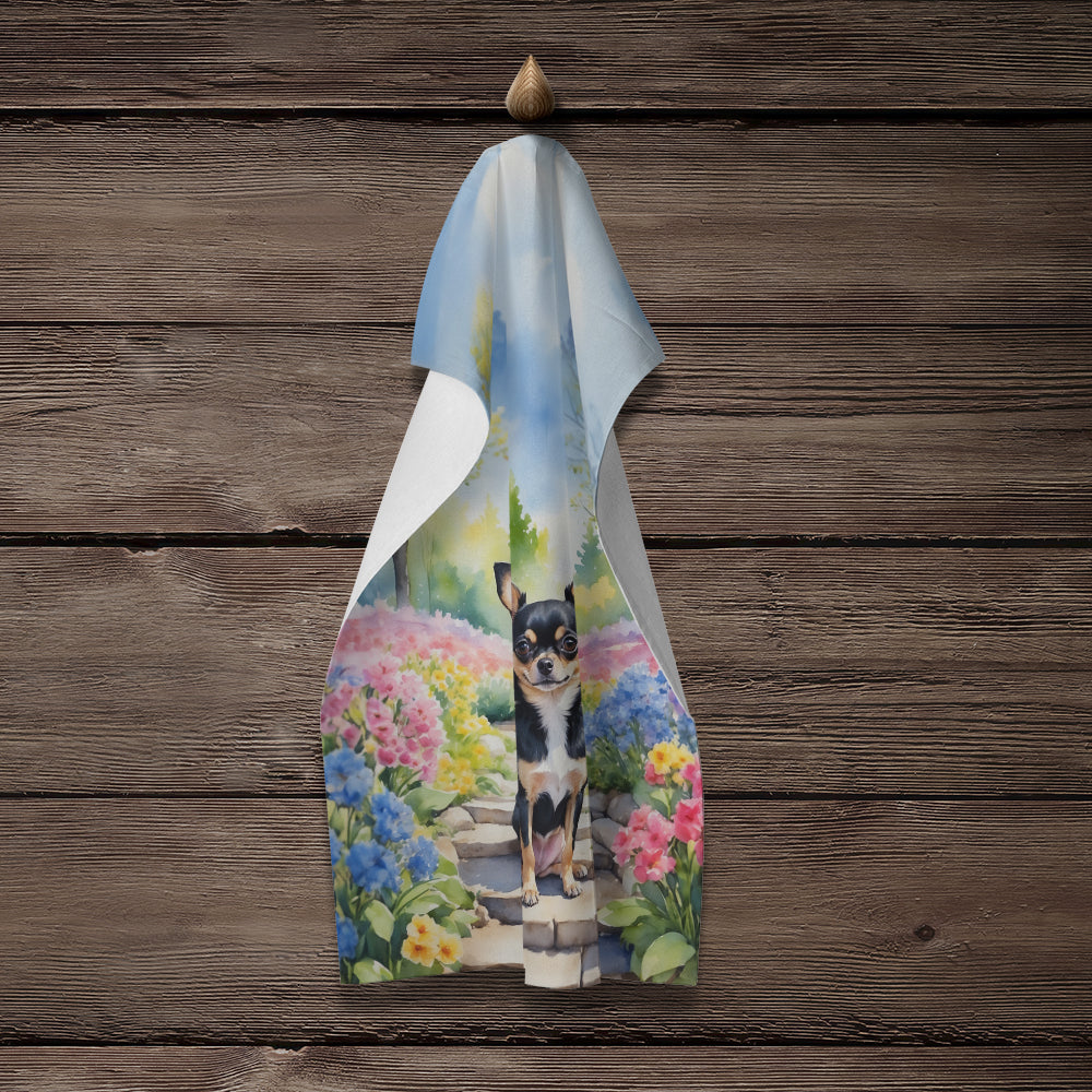 Chihuahua Spring Path Kitchen Towel Velour Plush Front and Cotton Loop Back Machine Washable