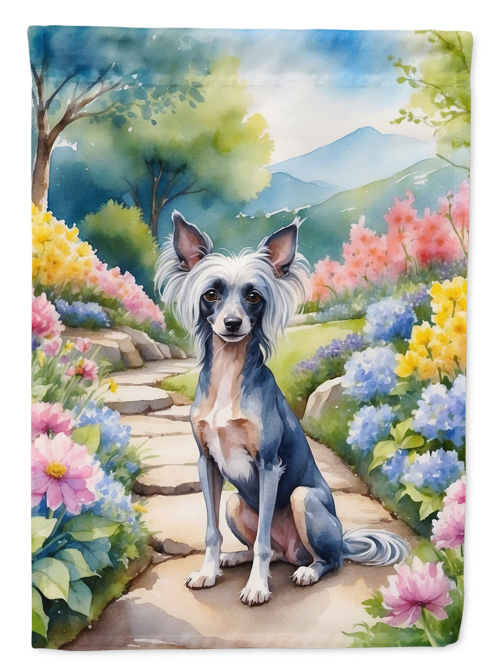 Chinese Crested Spring Path House Flag 28x40 Porch Sleeve Pole Decorative Outside Yard Banner Artwork Wall Hanging, Polyester