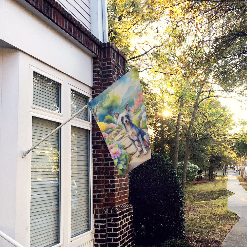 Chinese Crested Spring Path House Flag 28x40 Porch Sleeve Pole Decorative Outside Yard Banner Artwork Wall Hanging, Polyester