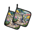 Chinese Crested Spring Path Pot Holder Set of 2 Heat Resistant Quilted Hot Pads 7.5 x 7.5 Inch, Insulated Kitchen Trivets for Cooking & Baking