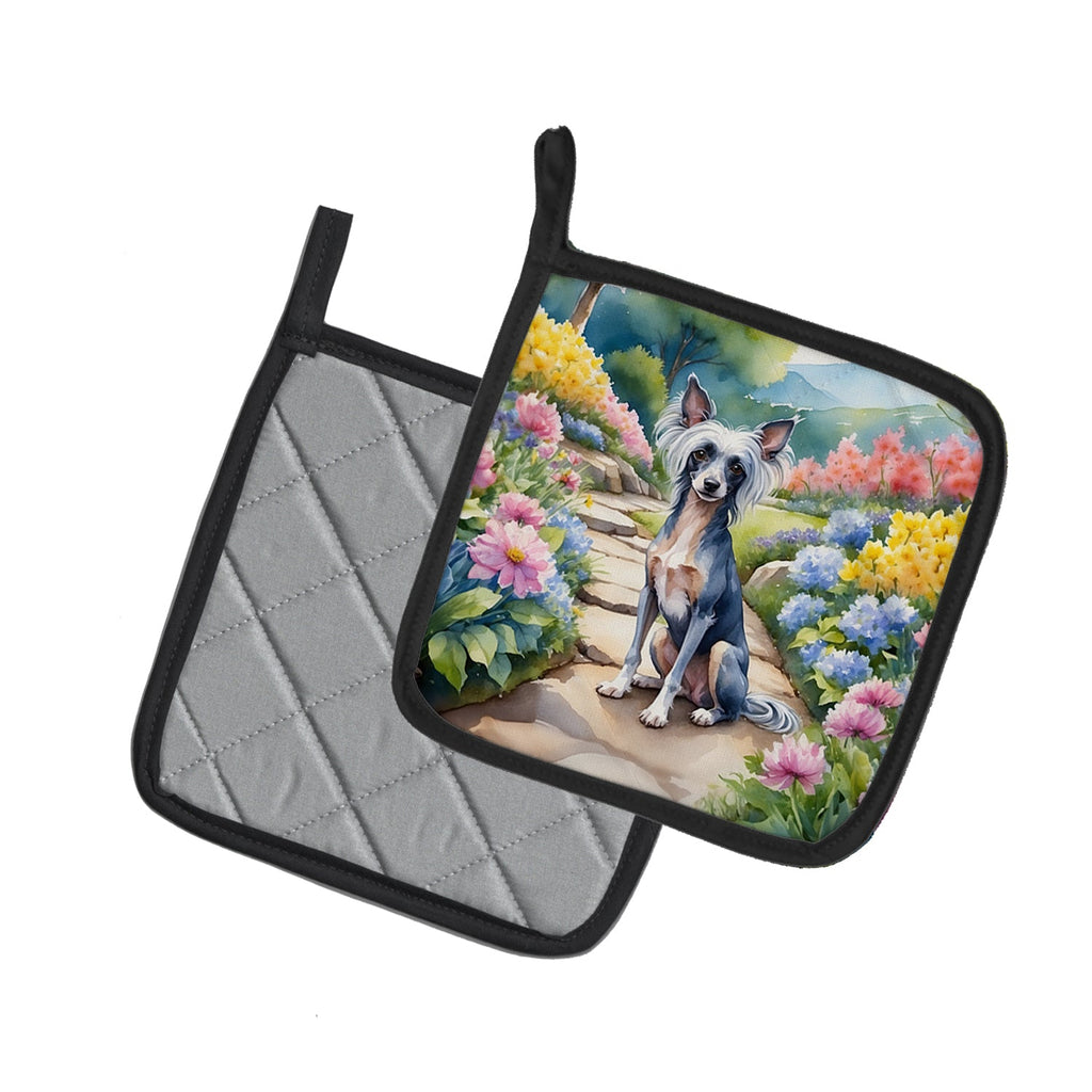 Chinese Crested Spring Path Pot Holder Set of 2 Heat Resistant Quilted Hot Pads 7.5 x 7.5 Inch, Insulated Kitchen Trivets for Cooking & Baking