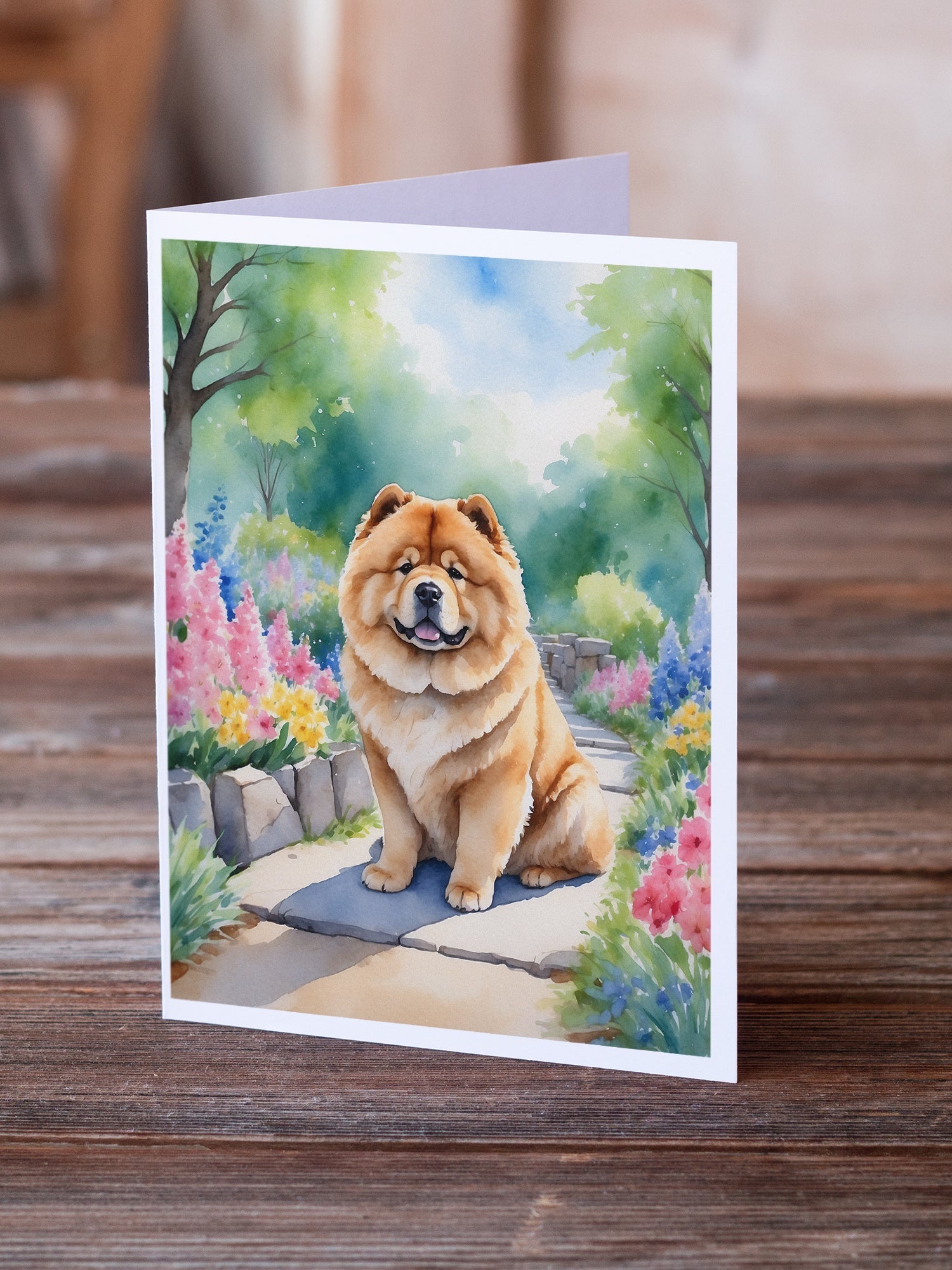 Chow Chow Spring Path Greeting Cards Pack of 8 Blank Cards with Envelopes Whimsical A7 Size 5x7
