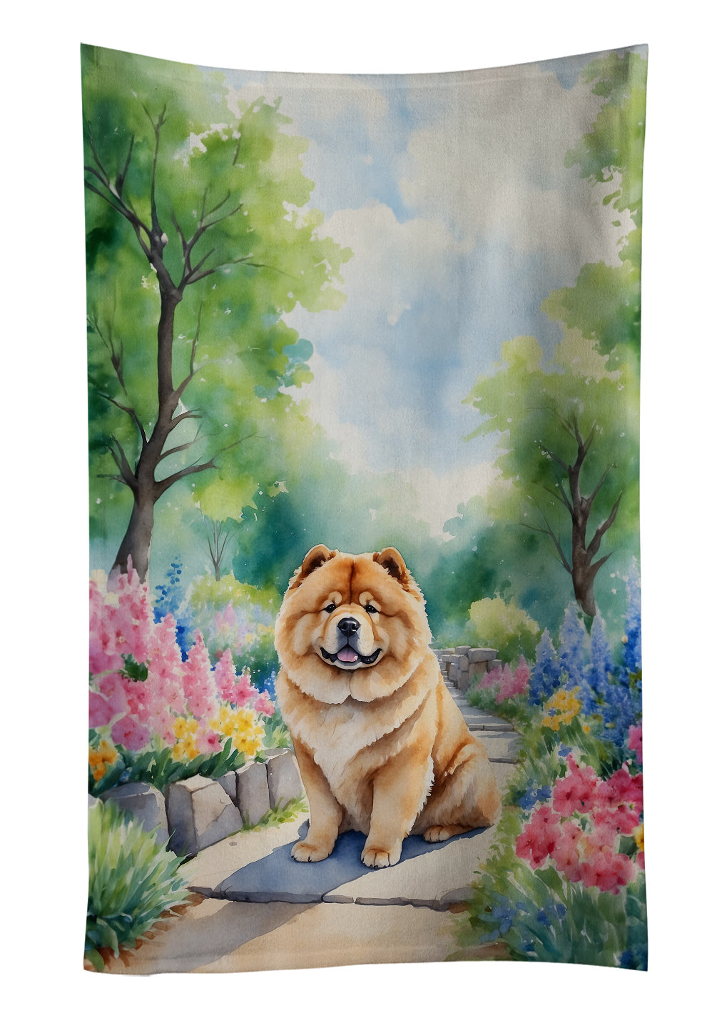 Chow Chow Spring Path Kitchen Towel Velour Plush Front and Cotton Loop Back Machine Washable