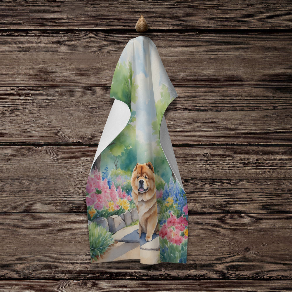 Chow Chow Spring Path Kitchen Towel Velour Plush Front and Cotton Loop Back Machine Washable