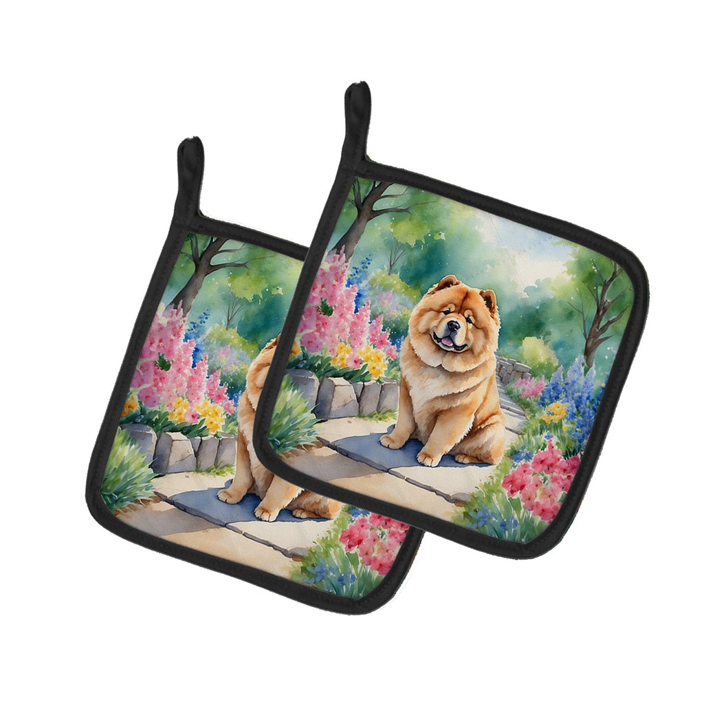 Chow Chow Spring Path Pot Holder Set of 2 Heat Resistant Quilted Hot Pads 7.5 x 7.5 Inch, Insulated Kitchen Trivets for Cooking & Baking