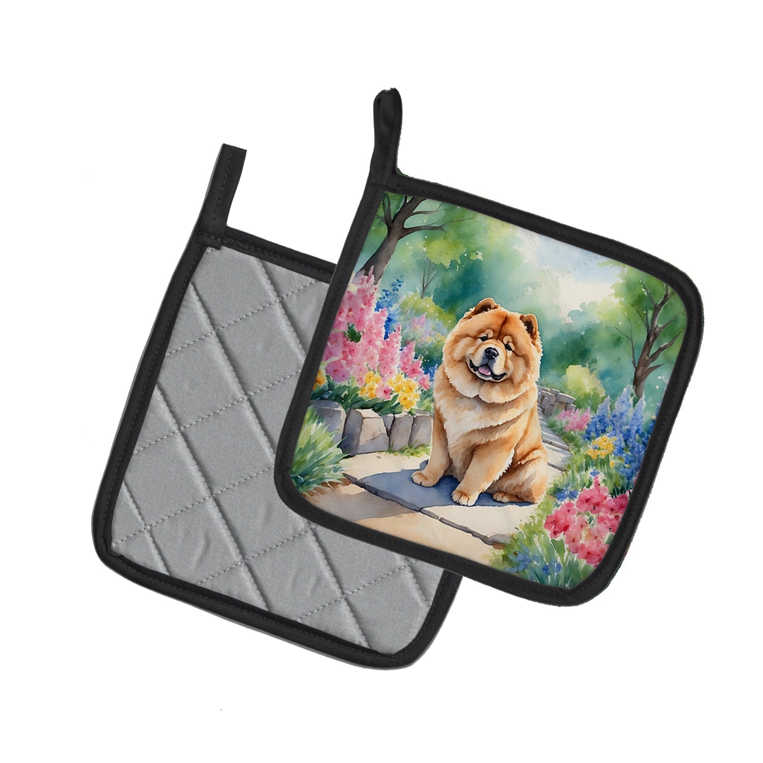 Chow Chow Spring Path Pot Holder Set of 2 Heat Resistant Quilted Hot Pads 7.5 x 7.5 Inch, Insulated Kitchen Trivets for Cooking & Baking