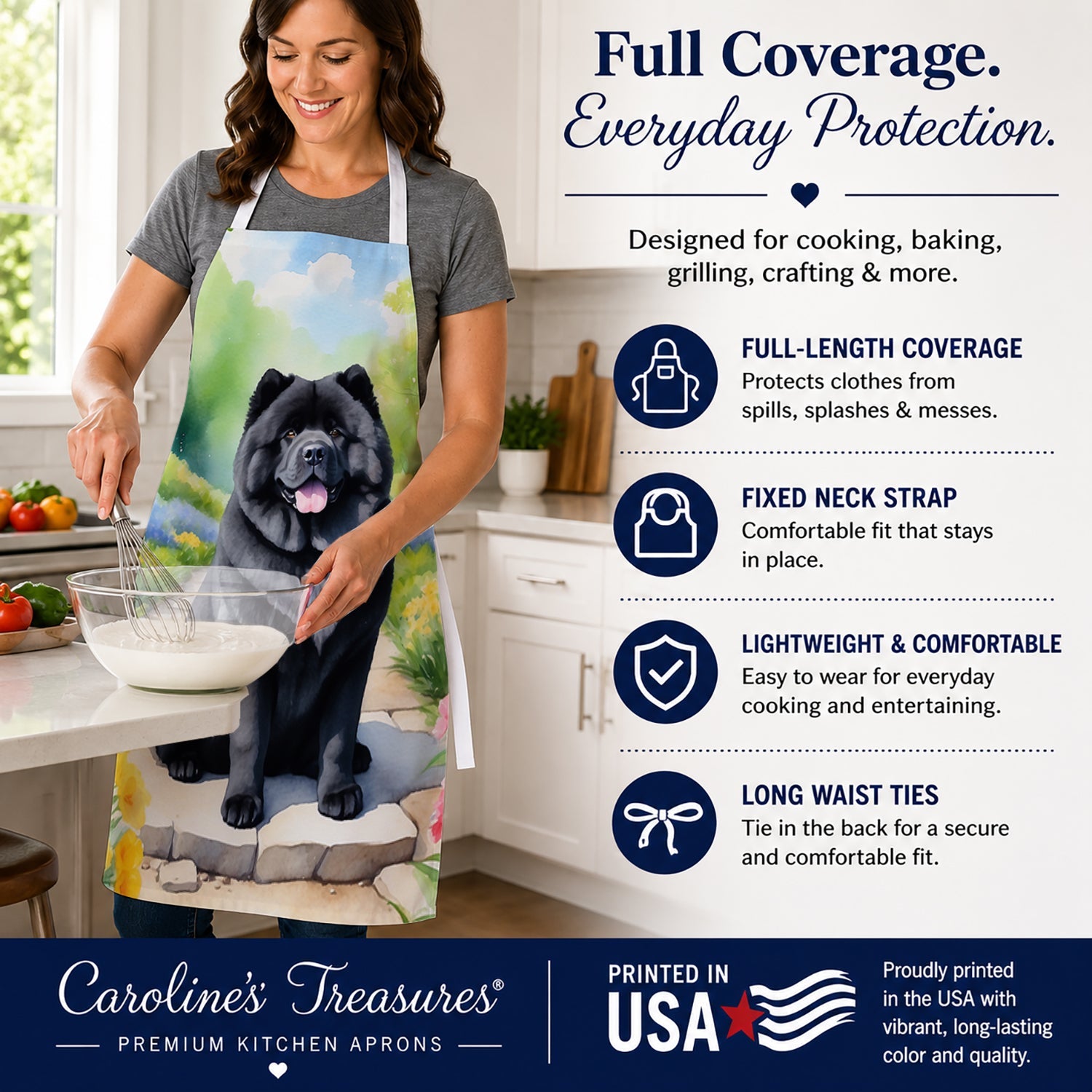 Chow Chow Spring Path Apron Cooking Kitchen Server Baking Crafts Gardening for Adult Women Men, Unisex, Large, Multicolor