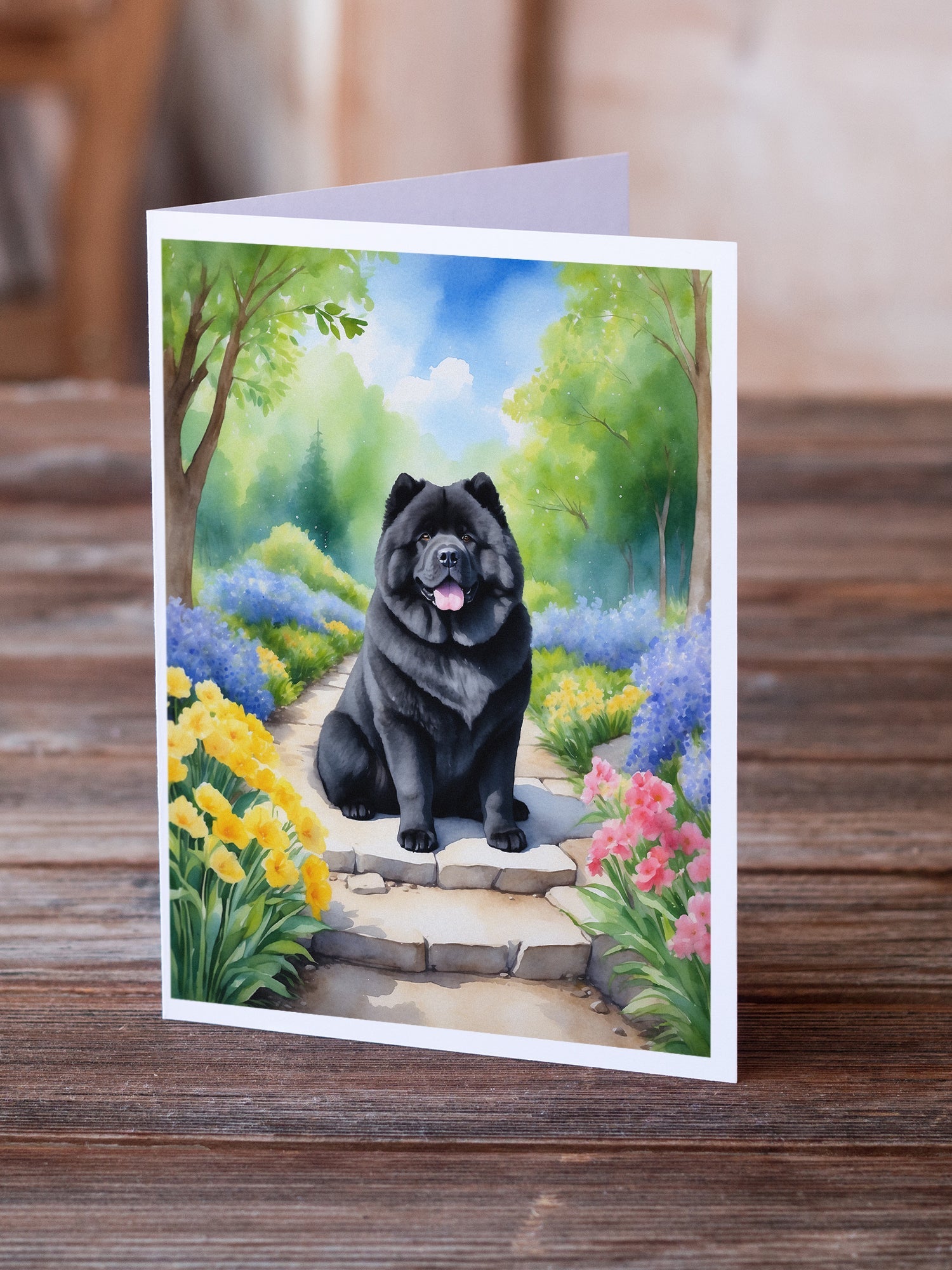 Chow Chow Spring Path Greeting Cards Pack of 8 Blank Cards with Envelopes Whimsical A7 Size 5x7