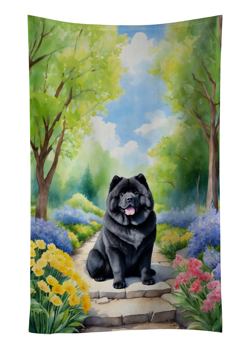 Chow Chow Spring Path Kitchen Towel Velour Plush Front and Cotton Loop Back Machine Washable