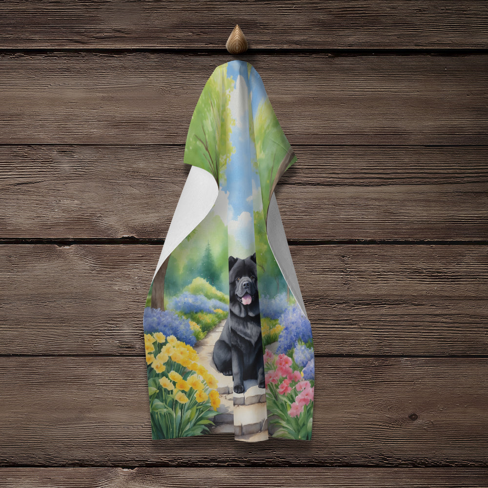 Chow Chow Spring Path Kitchen Towel Velour Plush Front and Cotton Loop Back Machine Washable