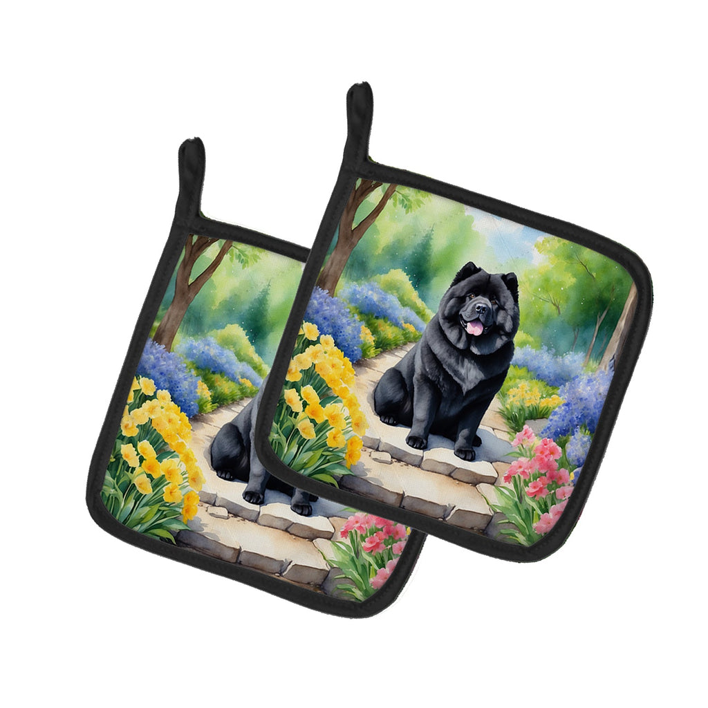 Chow Chow Spring Path Pot Holder Set of 2 Heat Resistant Quilted Hot Pads 7.5 x 7.5 Inch, Insulated Kitchen Trivets for Cooking & Baking