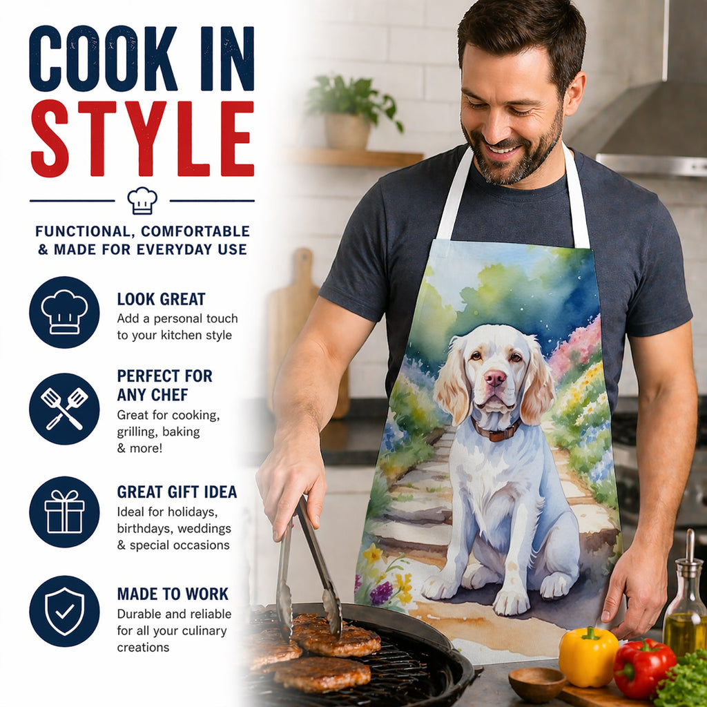 Clumber Spaniel Spring Path Apron Cooking Kitchen Server Baking Crafts Gardening for Adult Women Men, Unisex, Large, Multicolor