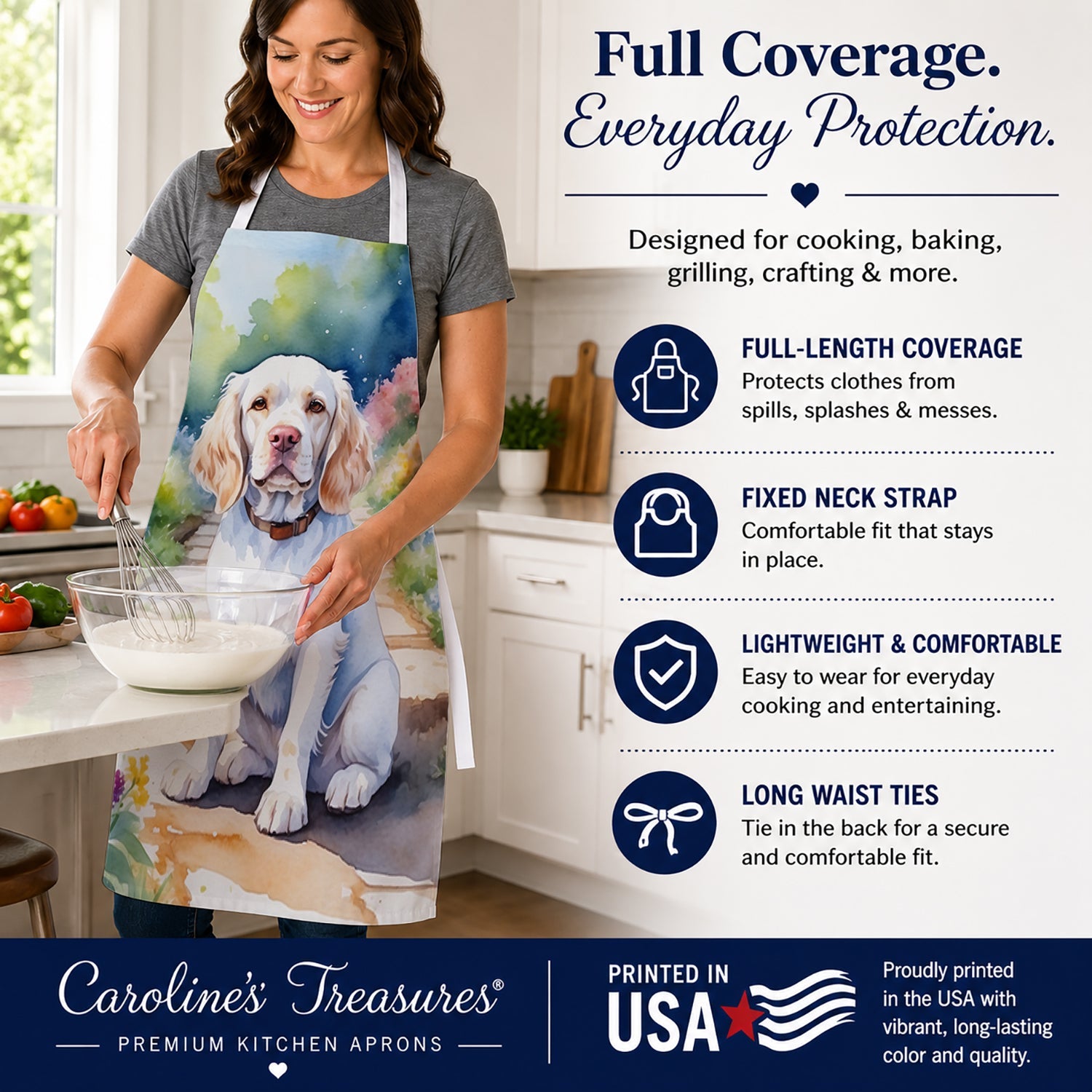 Clumber Spaniel Spring Path Apron Cooking Kitchen Server Baking Crafts Gardening for Adult Women Men, Unisex, Large, Multicolor