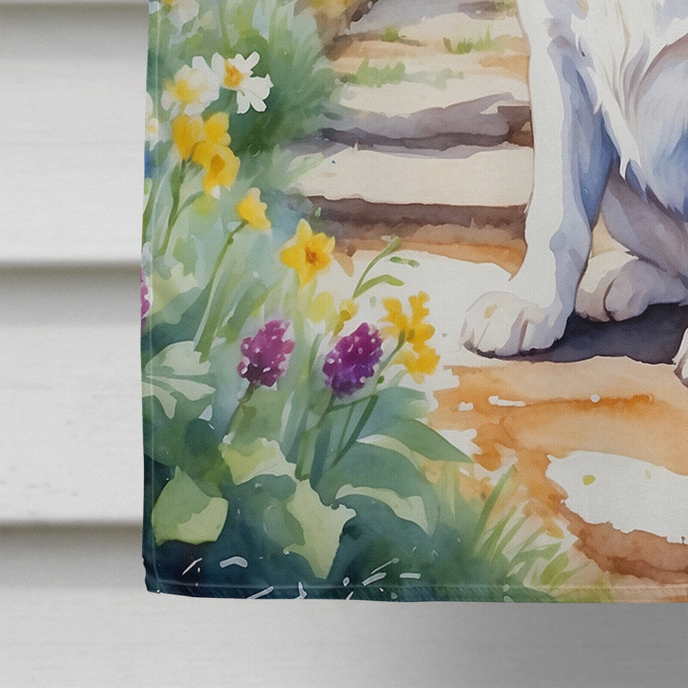 Clumber Spaniel Spring Path House Flag 28x40 Porch Sleeve Pole Decorative Outside Yard Banner Artwork Wall Hanging, Polyester