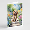 Cockapoo Spring Path Greeting Cards Pack of 8 Blank Cards with Envelopes Whimsical A7 Size 5x7