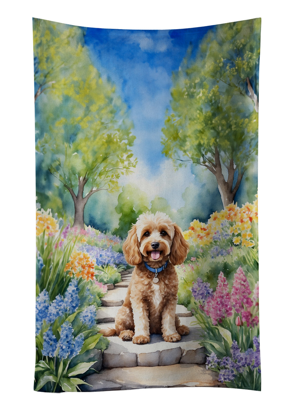 Cockapoo Spring Path Kitchen Towel Velour Plush Front and Cotton Loop Back Machine Washable