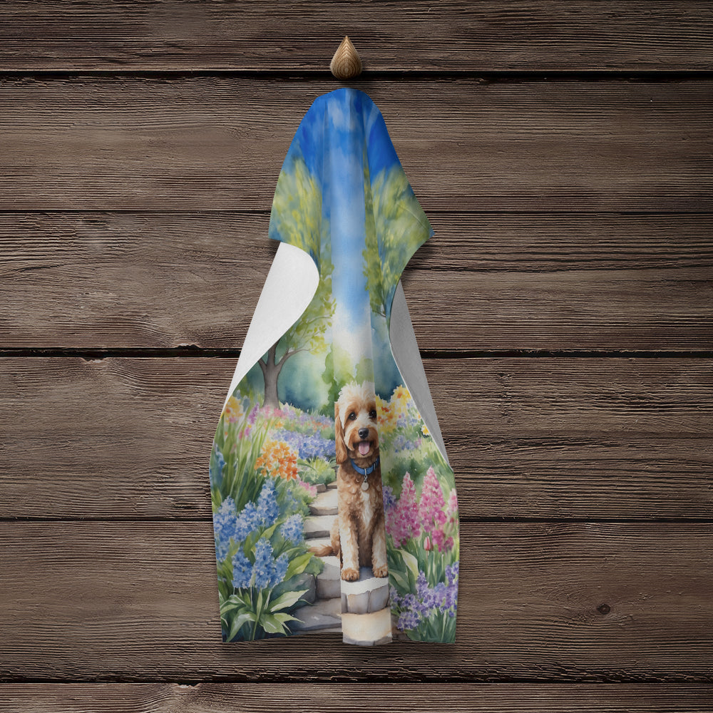Cockapoo Spring Path Kitchen Towel Velour Plush Front and Cotton Loop Back Machine Washable