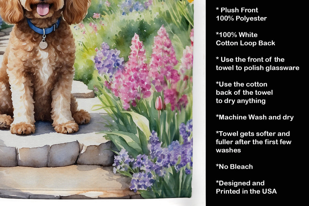 Cockapoo Spring Path Kitchen Towel Velour Plush Front and Cotton Loop Back Machine Washable