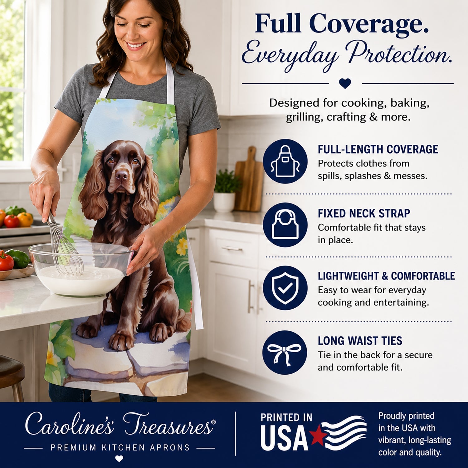 Cocker Spaniel Spring Path Apron Cooking Kitchen Server Baking Crafts Gardening for Adult Women Men, Unisex, Large, Multicolor