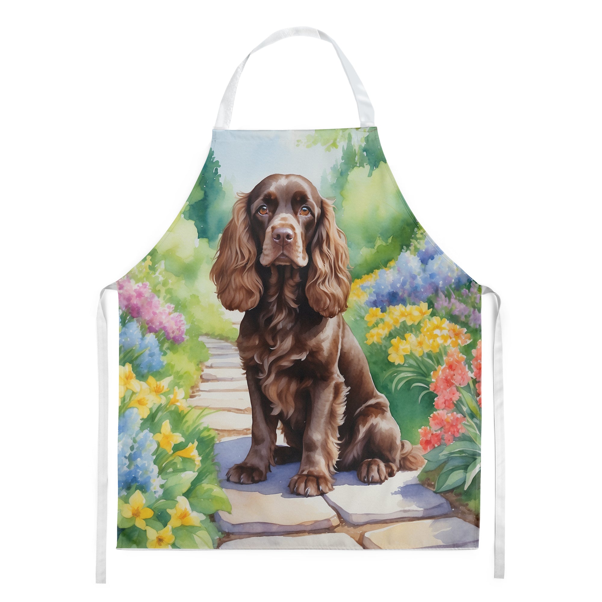Cocker Spaniel Spring Path Apron Cooking Kitchen Server Baking Crafts Gardening for Adult Women Men, Unisex, Large, Multicolor