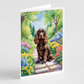 Cocker Spaniel Spring Path Greeting Cards Pack of 8 Blank Cards with Envelopes Whimsical A7 Size 5x7