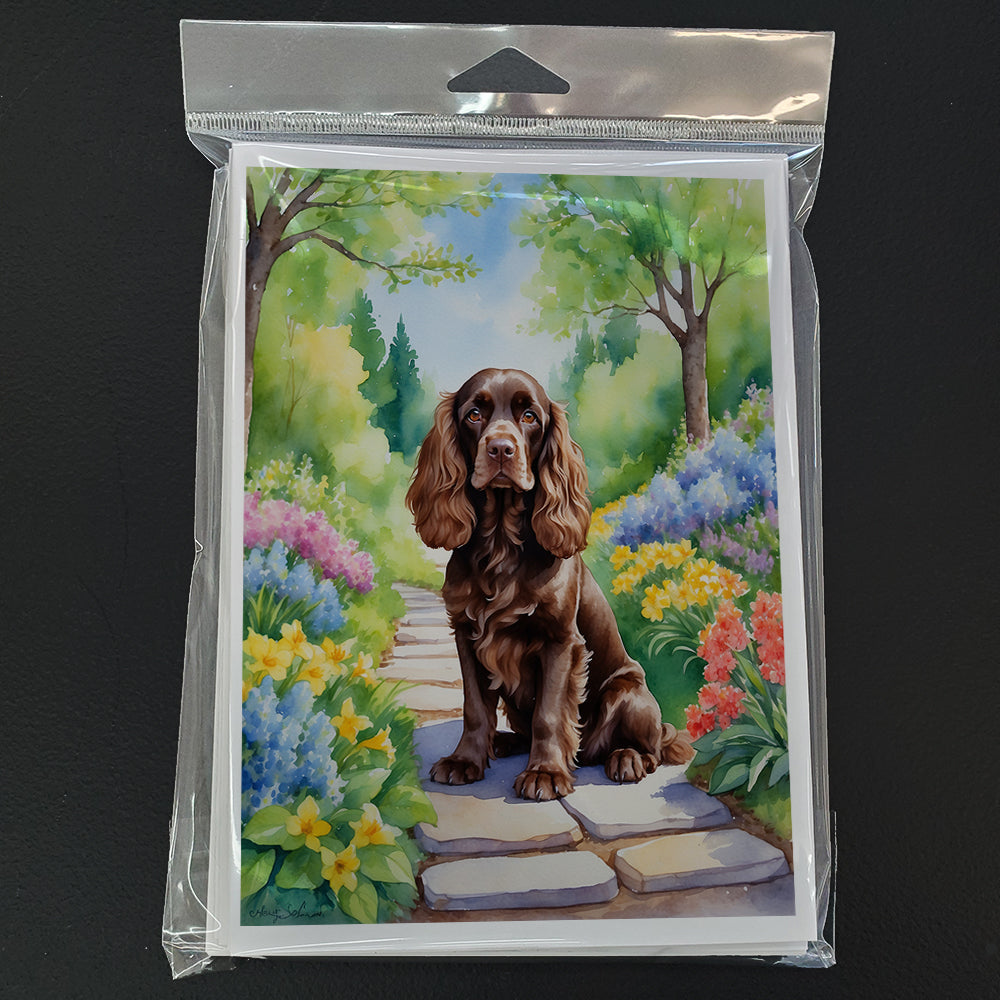 Cocker Spaniel Spring Path Greeting Cards Pack of 8 Blank Cards with Envelopes Whimsical A7 Size 5x7