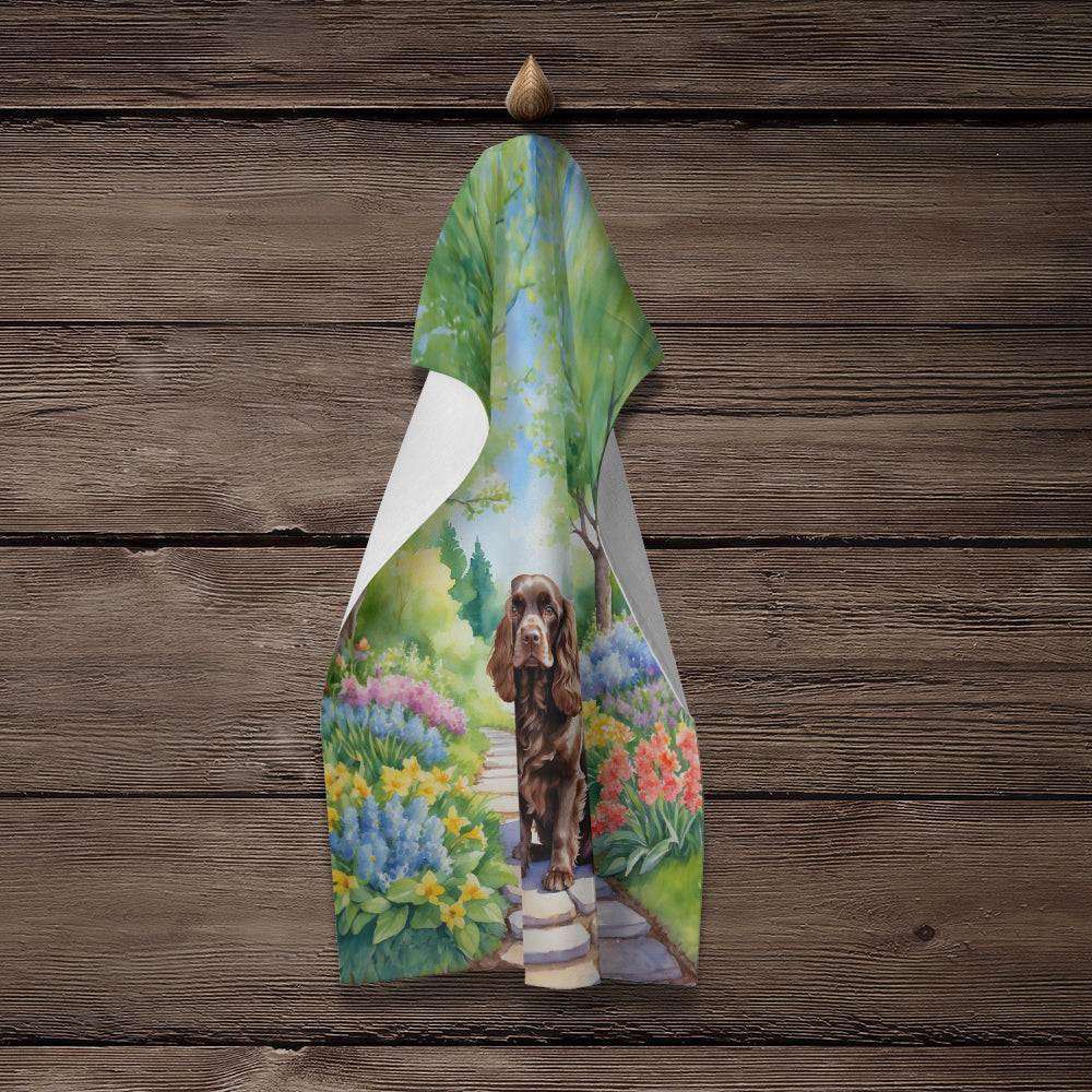 Cocker Spaniel Spring Path Kitchen Towel Velour Plush Front and Cotton Loop Back Machine Washable