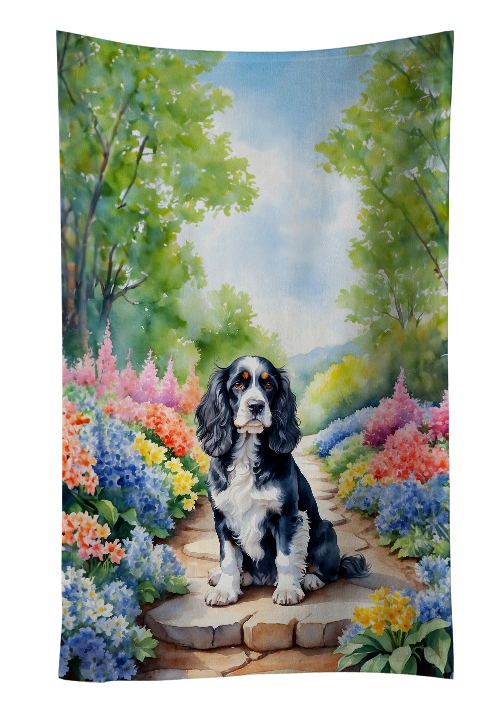 Cocker Spaniel Spring Path Kitchen Towel Velour Plush Front and Cotton Loop Back Machine Washable