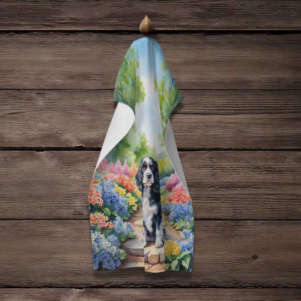 Cocker Spaniel Spring Path Kitchen Towel Velour Plush Front and Cotton Loop Back Machine Washable