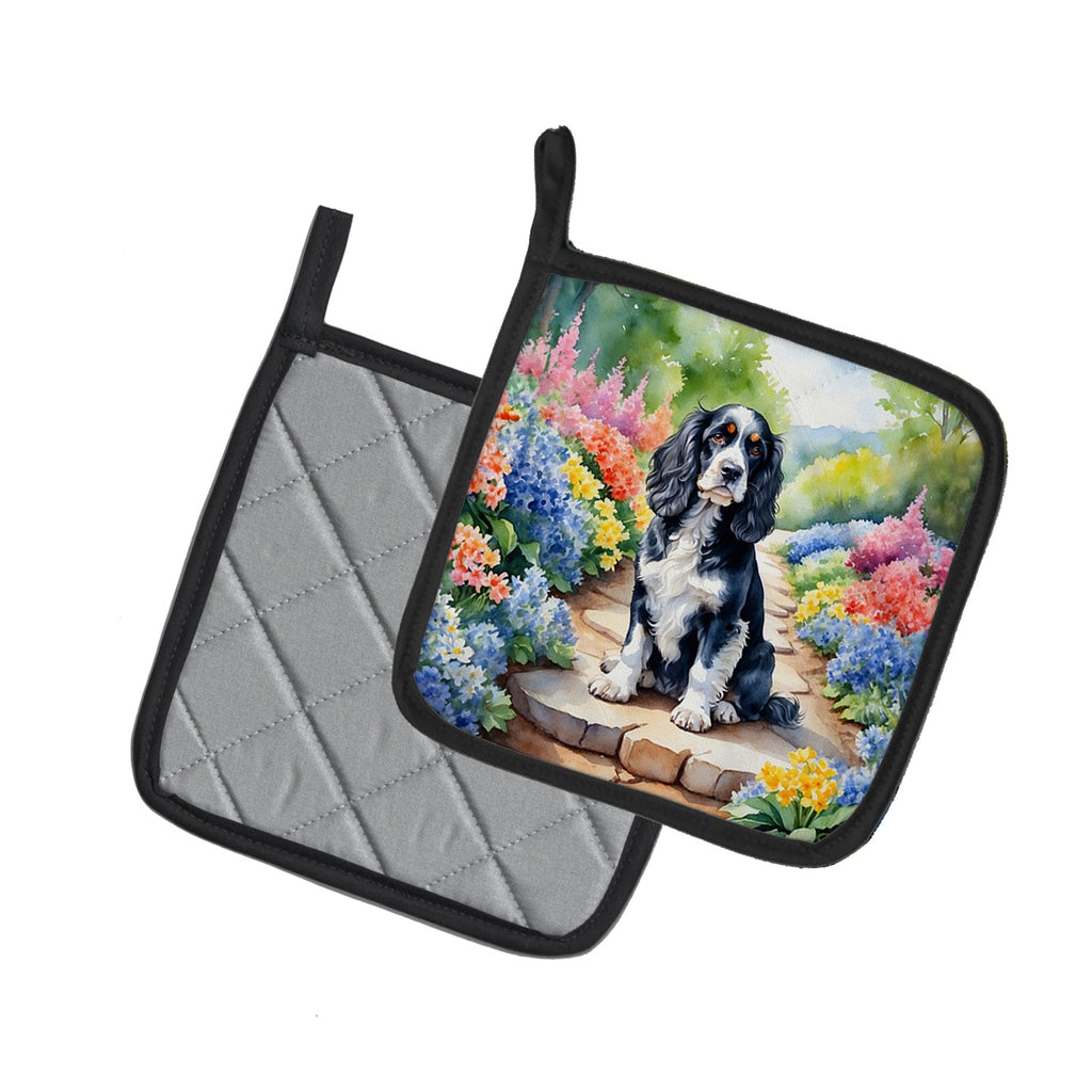 Cocker Spaniel Spring Path Pot Holder Set of 2 Heat Resistant Quilted Hot Pads 7.5 x 7.5 Inch, Insulated Kitchen Trivets for Cooking & Baking
